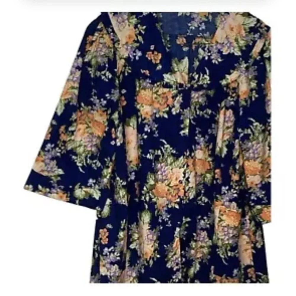 MODELS COAT House Dress Womens 3X Cotton Robe Muumuu Kaftan Pockets Pearl Snaps - Picture 3 of 10